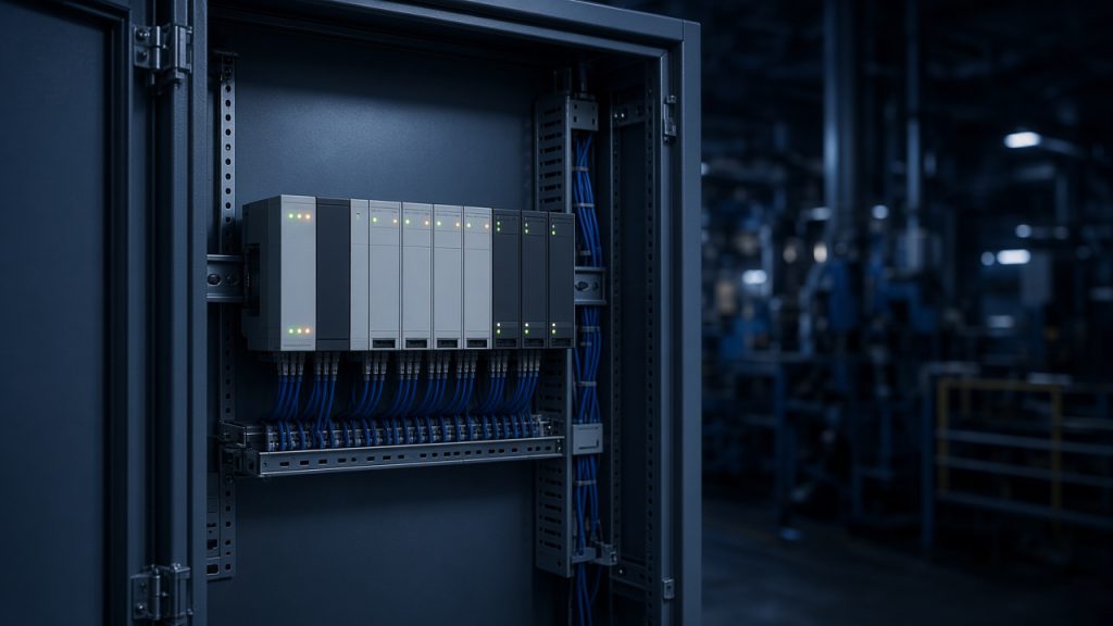 تابلو PLC؛ ماژول‌ها و چراغ وضعیت بدون نوشته